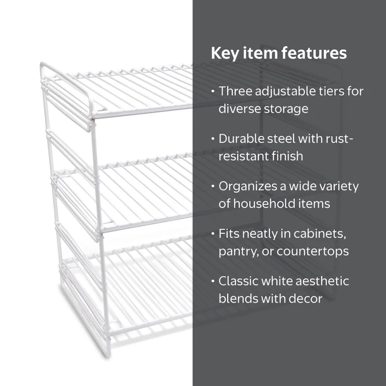 Mainstays 3-Tier Adjustable Storage Shelf, White, Best Used for