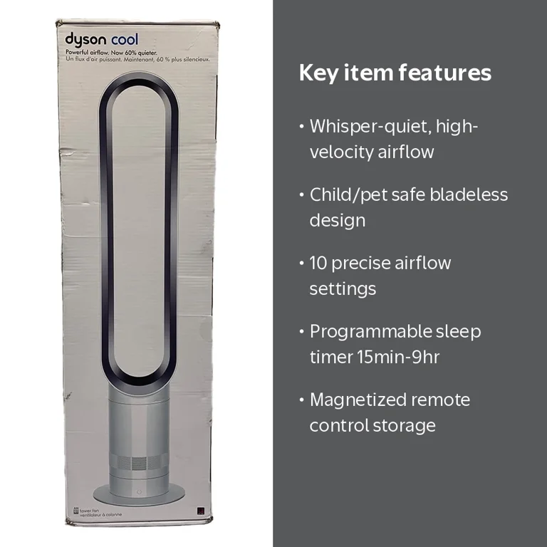 Dyson Cool AM07 Bladeless Tower Fan, Oscillating Airflow, 10