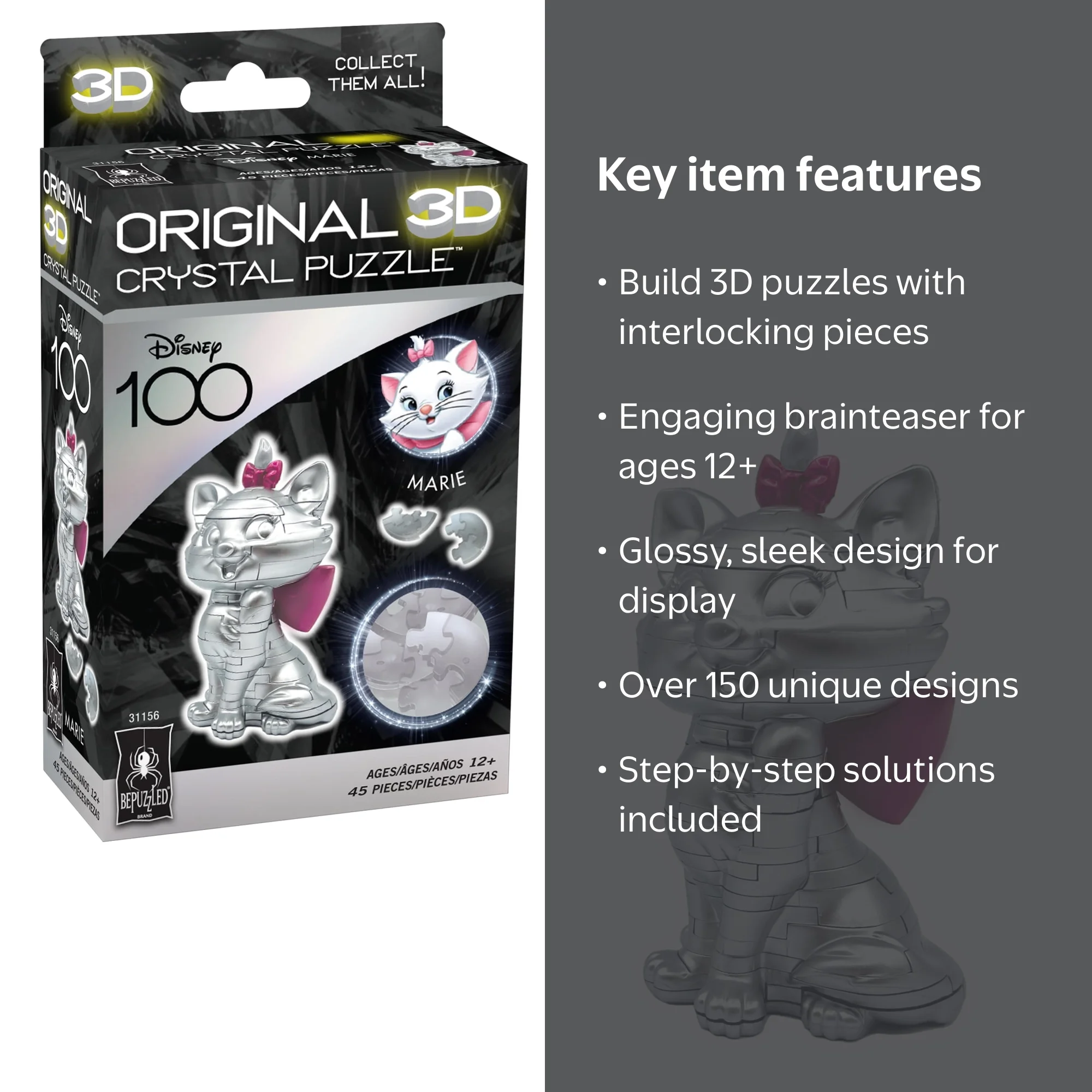 BePuzzled Disney Platinum Marie 3D Crystal Puzzle, Ages 12+