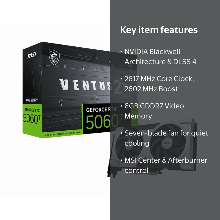 MSI, GeForce RTX 5060 Ti 8G Ventus 2X OC Plus, DLSS 4, 8GB GDDR7