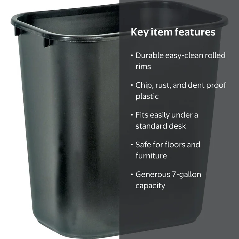 Rubbermaid FG295600BLA Waste Basket, 28 qt Capacity, 15 in H