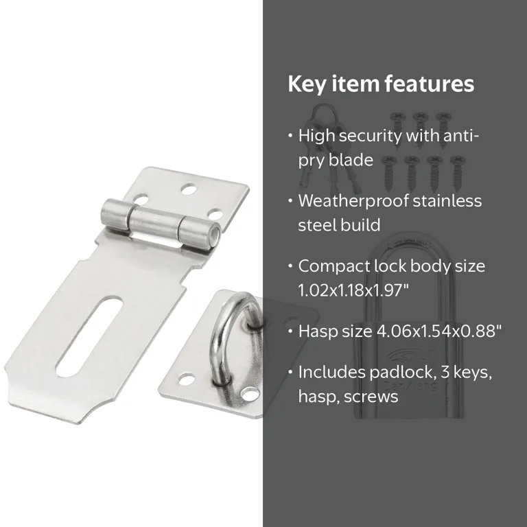 Padlock Hasp Set, 3 Inch Stainless Steel Door Lock Latch Padlock