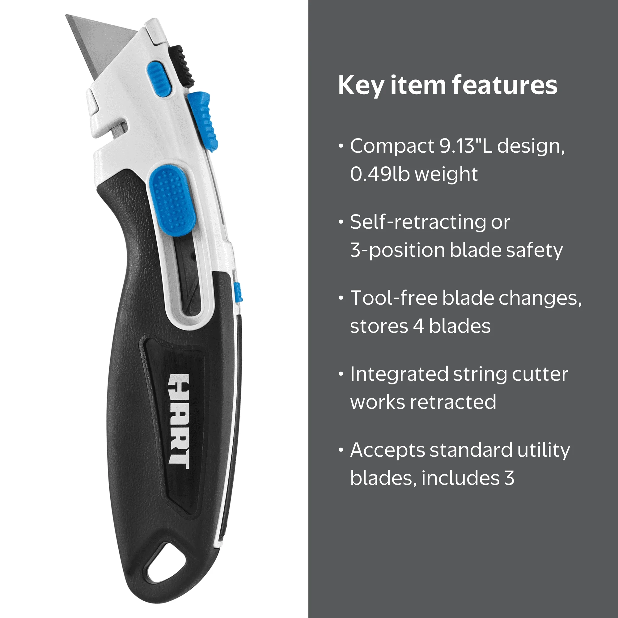 HART 2-in-1 Safety Utility Knife, In-Handle Blade Storage
