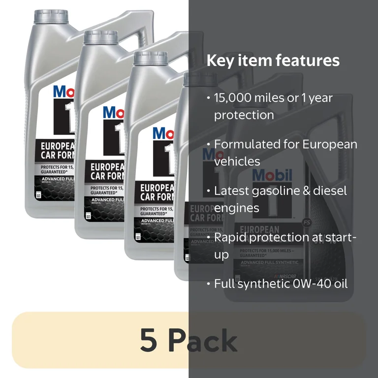 5 pack) Mobil 1 FS European Car Formula Full Synthetic Motor Oil