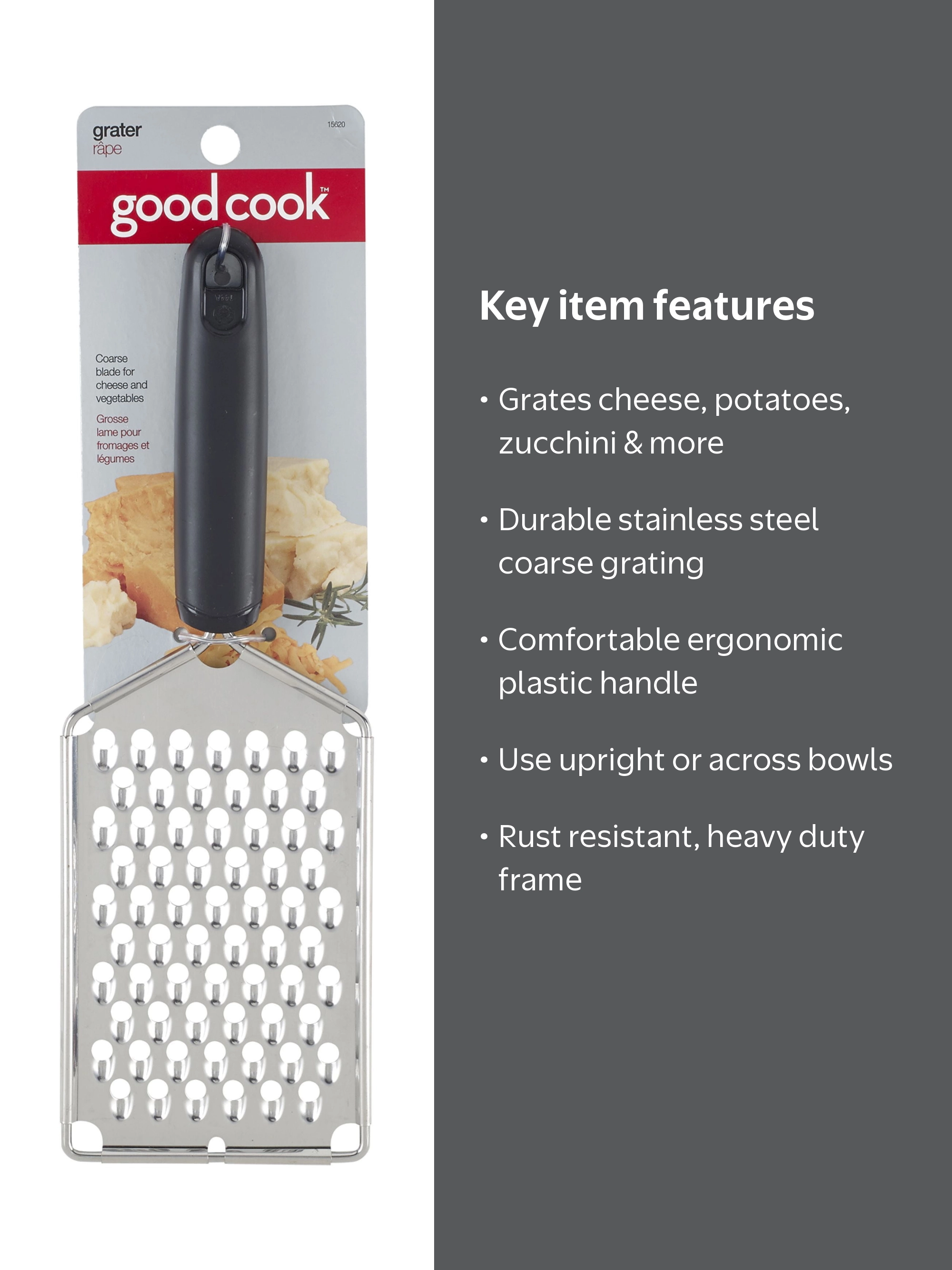 GoodCook, Hand Grater, Stainless Steel Coarse, Compact Flat Design