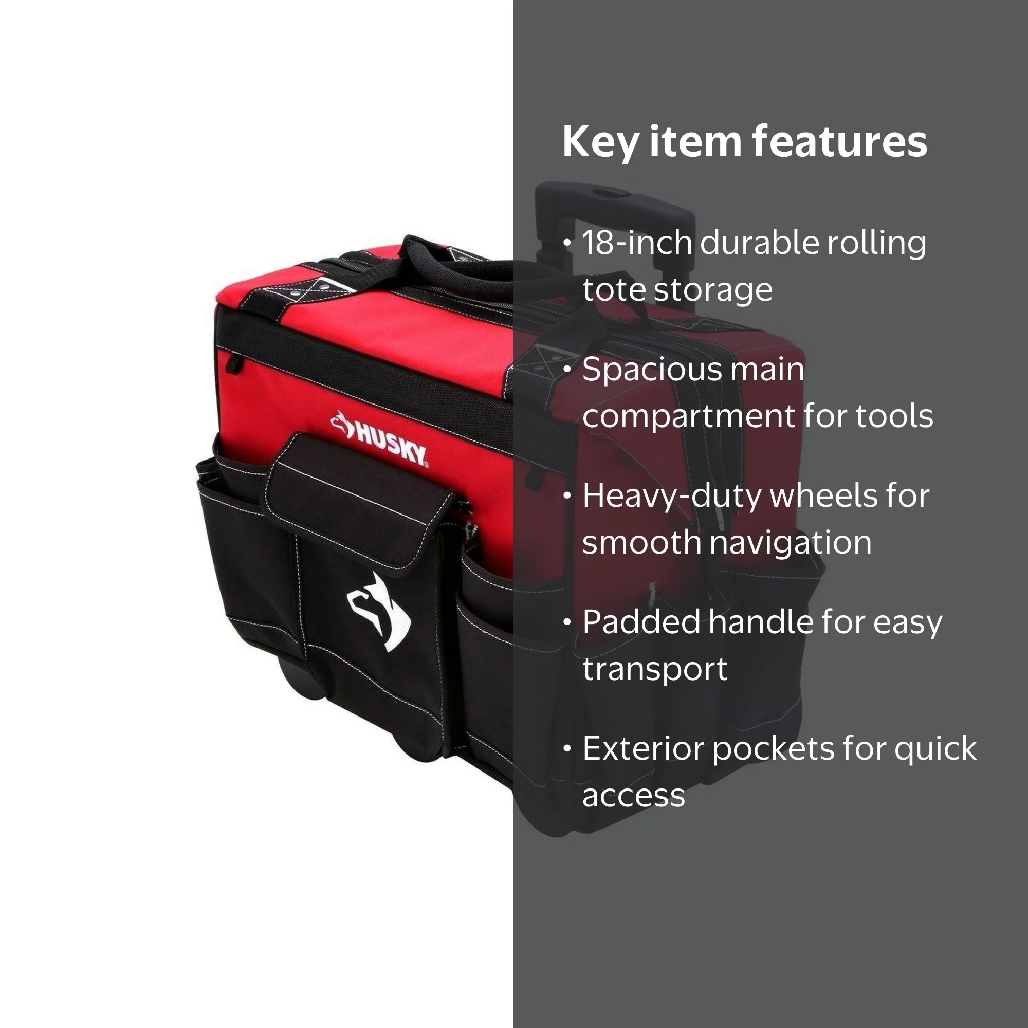 HUSKY キャリー Husky 18 in. Portable Rolling Tool Tote with Wheels, Handle, and