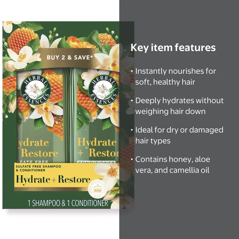 Herbal Essences Shampoo and Conditioner Set, Honey and Aloe, 13.5