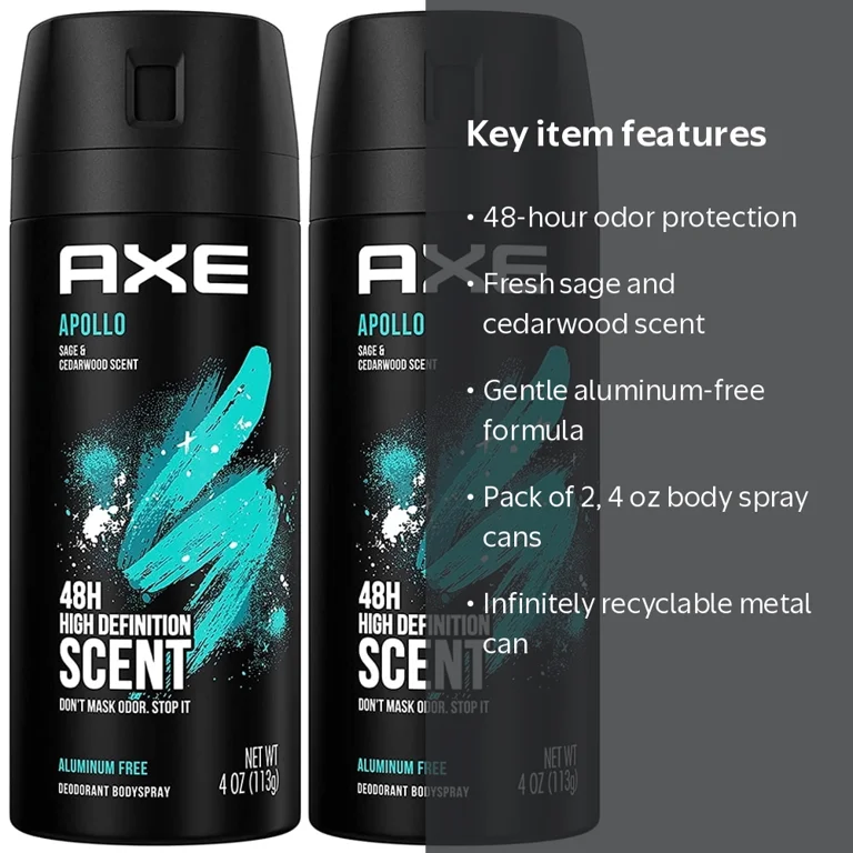 Axe, Body Spray for Men Apollo 4 oz, 2pk, Odor Deodorant, 48H