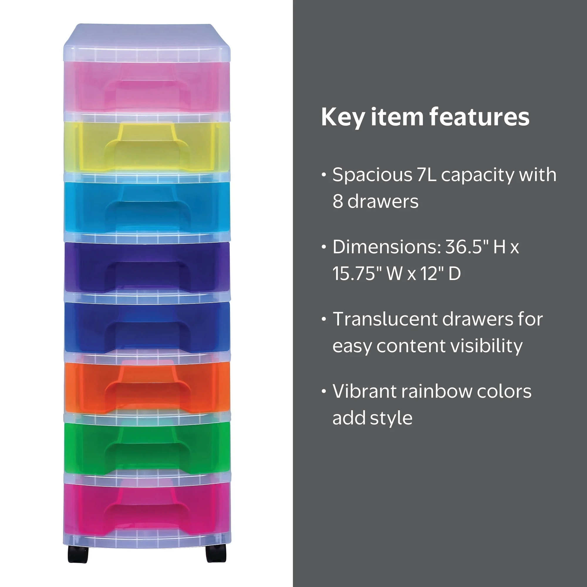 Really Useful Box® Plastic 8-Drawer Storage Tower, 36 1/2