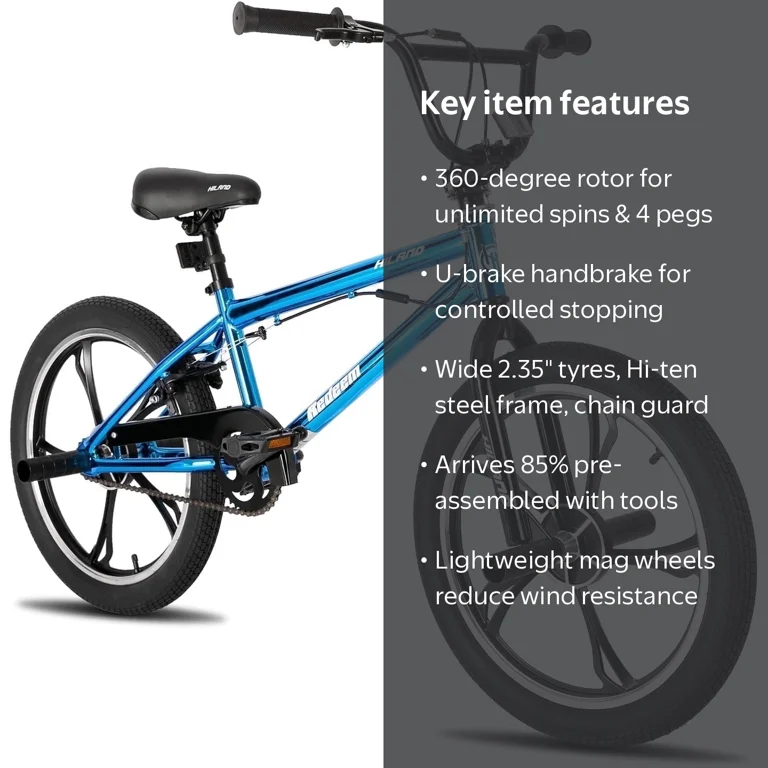 HILAND, Kids BMX Bike, 20 Inch, 3 5 Spoke, Blue, Freestyle 360