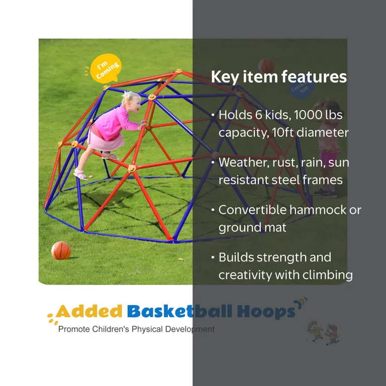 Zupapa 10FT Kids Dome Climber with Hammock, Outdoor Play Equipment