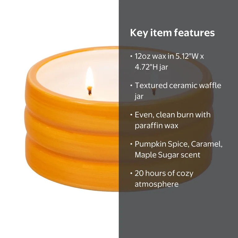 Mainstays 1-Wick Ceramic Waffle Scented Jar Candle, Maple Pumpkin