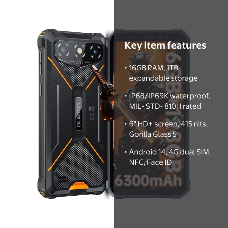 OUKITEL G3 Rugged Smartphone Unlocked -16GB+128GB/1TB TF 6” HD
