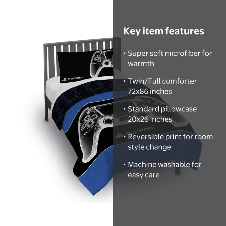 PlayStation X-Ray Kids 2 Piece Blue Reversible Comforter and