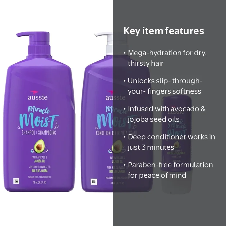 Aussie Miracle Moist Shampoo, Conditioner, & Deep Conditioner Set