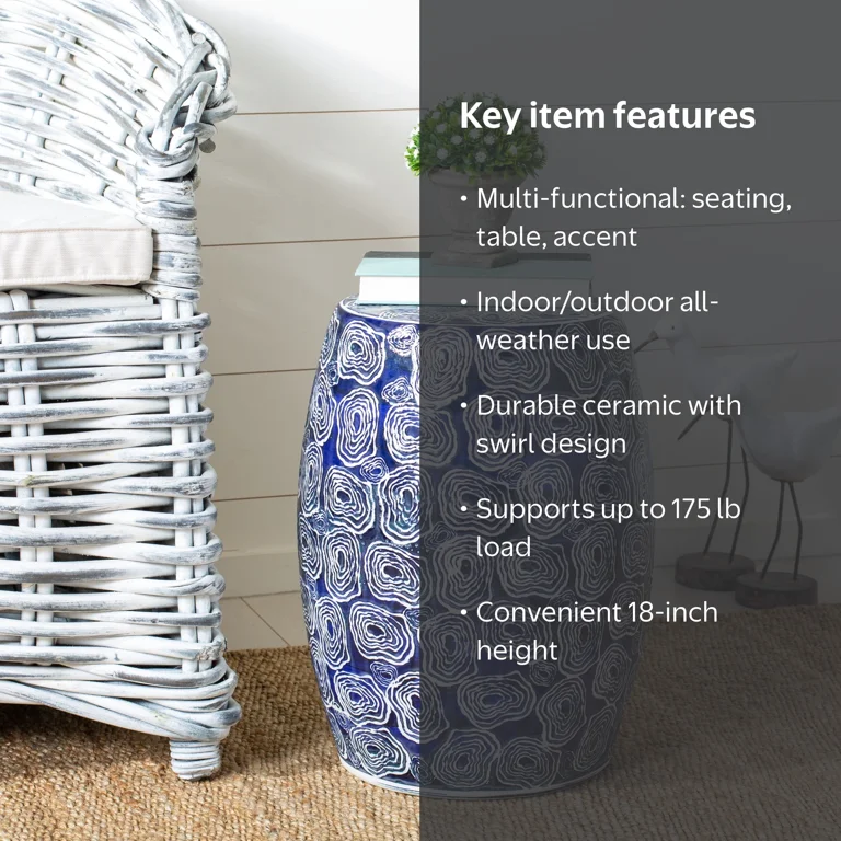 Safavieh, Garden Stool, Abstract Swirls, Blue and White - Walmart.com