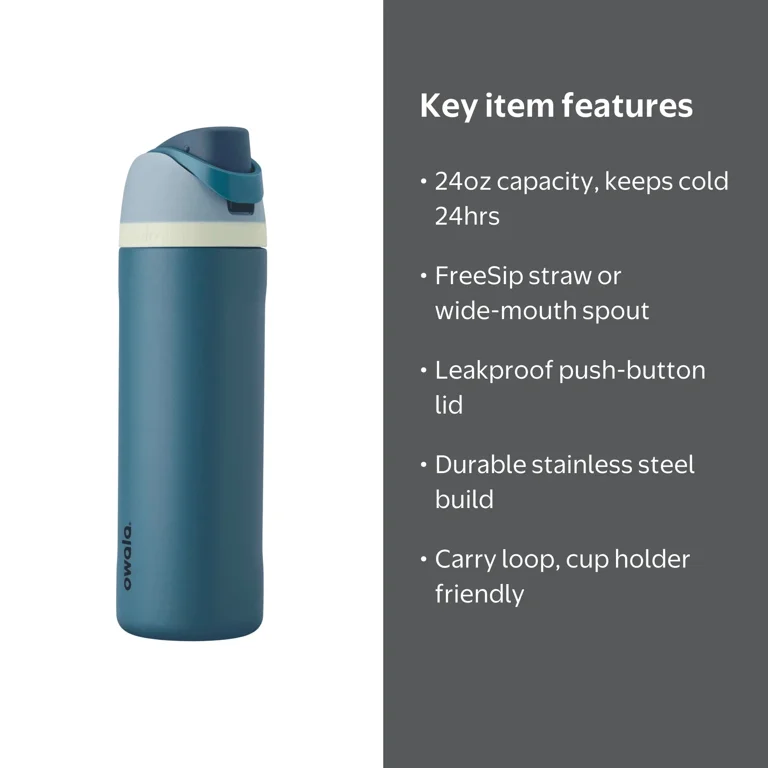 Owala FreeSip Stainless Steel Water Bottle, 24oz, Denim - Walmart.com