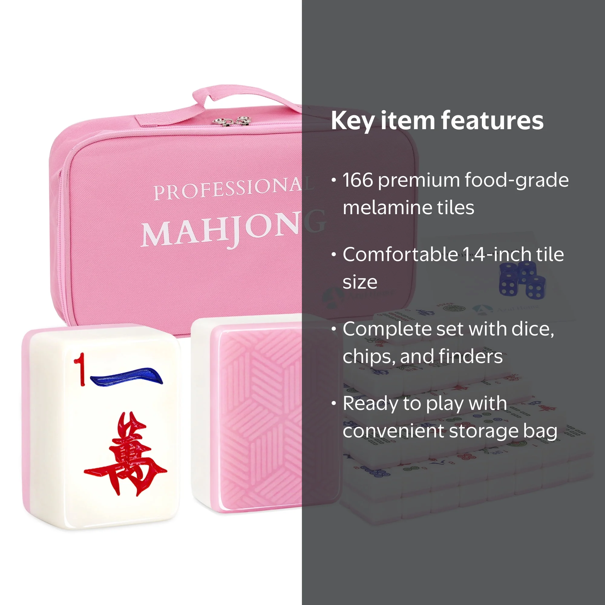 Set Mini Mahjong De Voyage 144 Tuiles - Rose - Jeu Complet Avec Sac, Dés Et Règles - Idée Cadeau