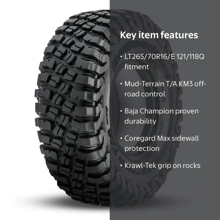Free Shipping! BFGoodrich Mud-Terrain T/A KM3 Tire LT265/70R16/E