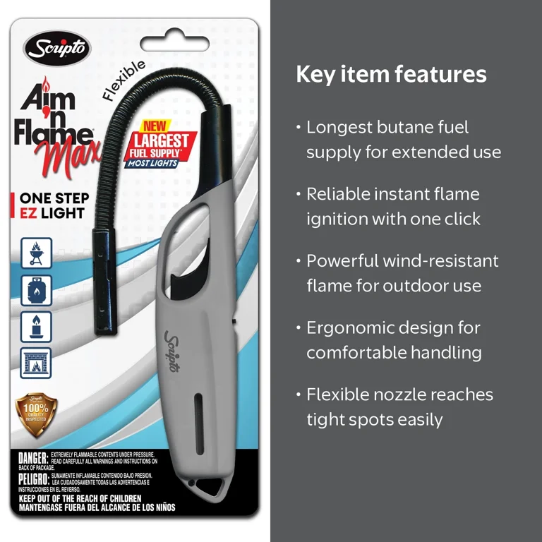 Scripto Aim N Flame Flexible Lighter, Reliable Butane Lighter for