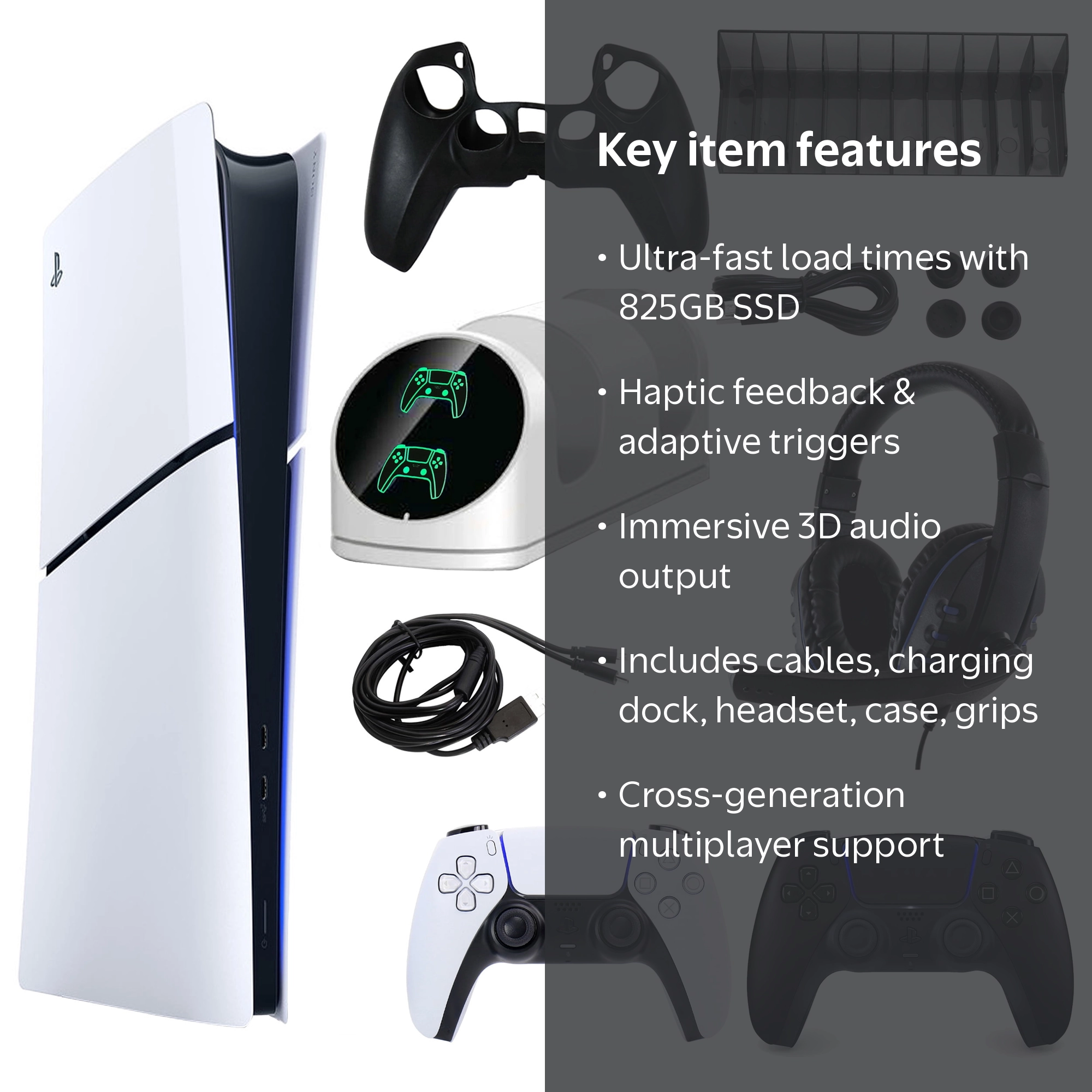 PlayStation 5 Digital Console, Extra Black DualSense Controller