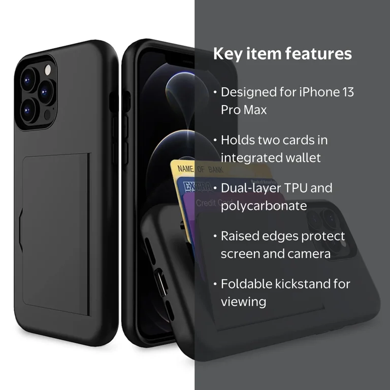 Rome Tech Black Dual Layer iPhone 13 Pro Max Case with Card Holder