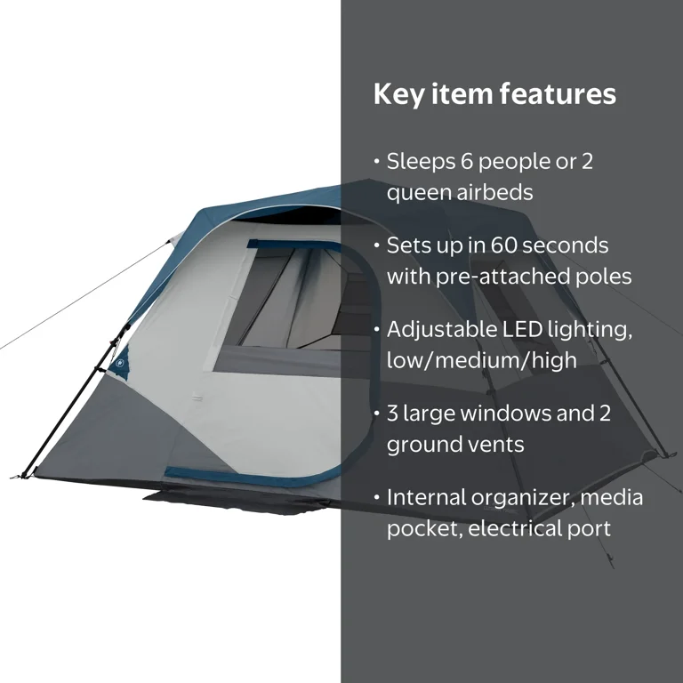 Ozark Trail 10' x 9' 6-Person Instant Cabin Tent with LED Light
