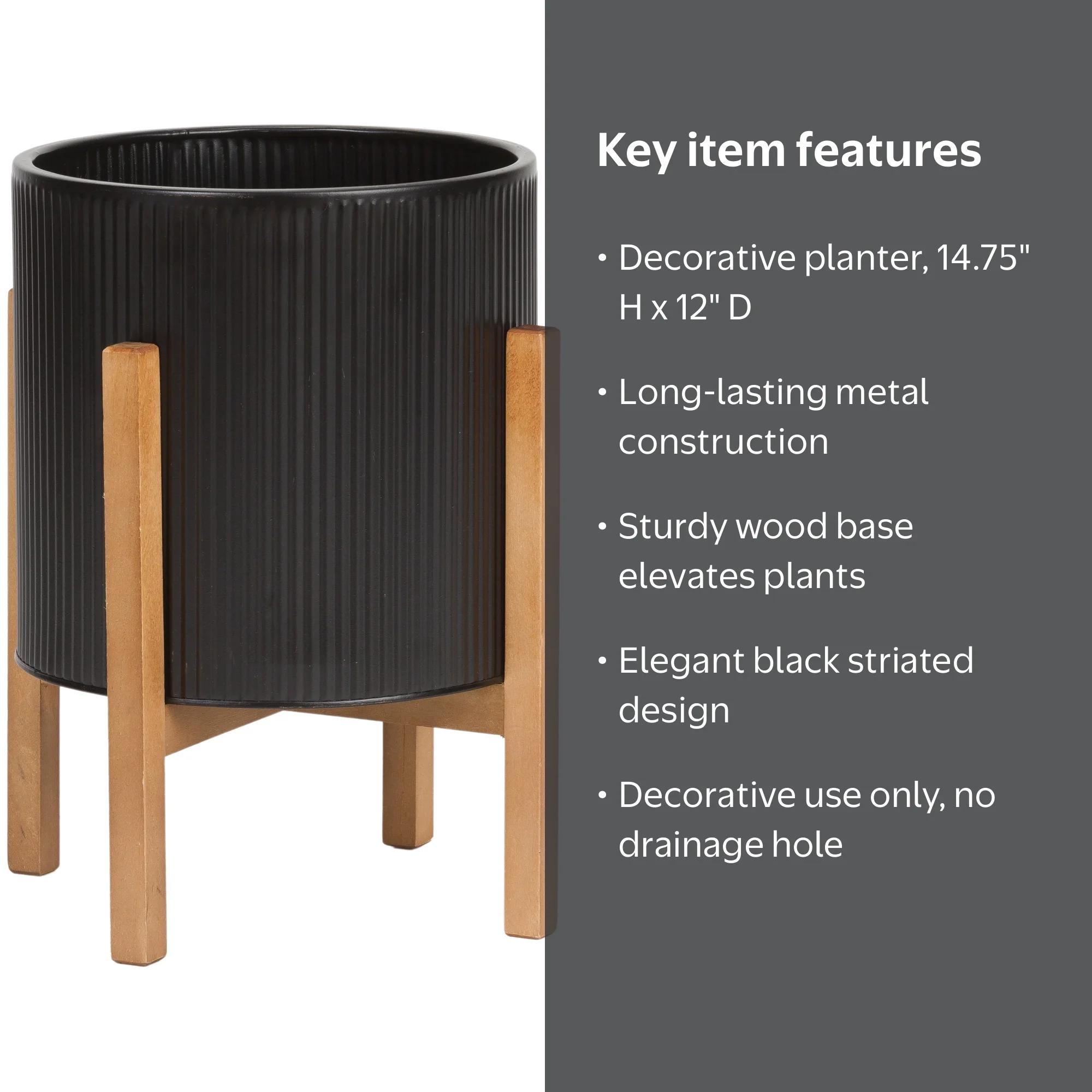 Everett Black Mid-Century Modern Indoor Metal Plant Stand with 4