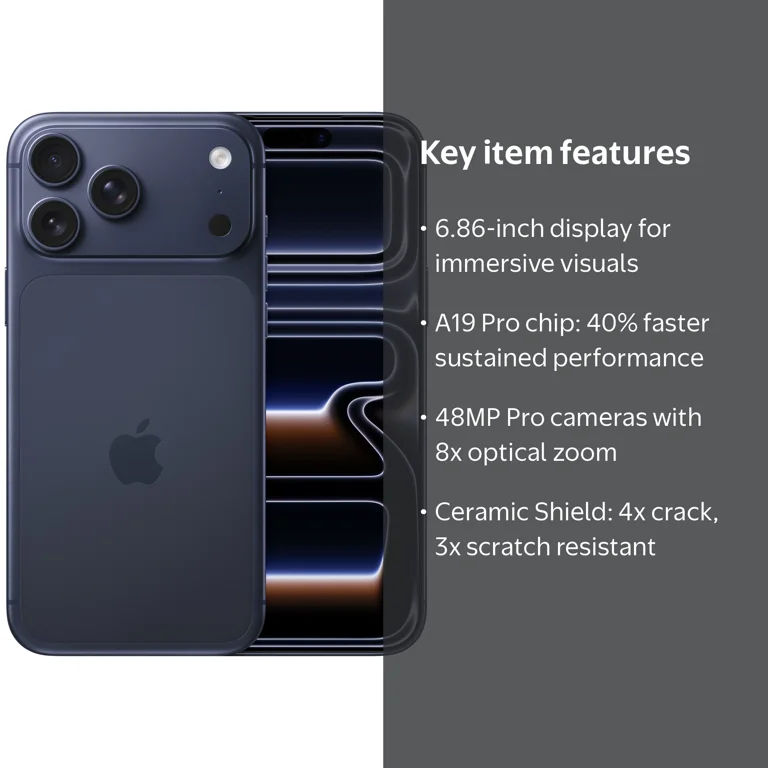 Straight Talk Apple iPhone 17 Pro Max, 5G, 256GB, Deep Blue