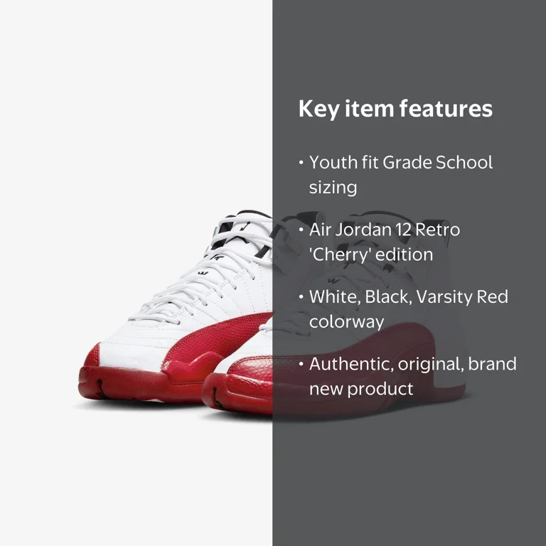GS) Air Jordan 12 Retro 'Cherry' (2023) 153265-116 - Walmart.com