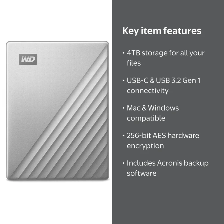 WD 4TB My Passport Ultra for Mac, USB-C Portable External Hard