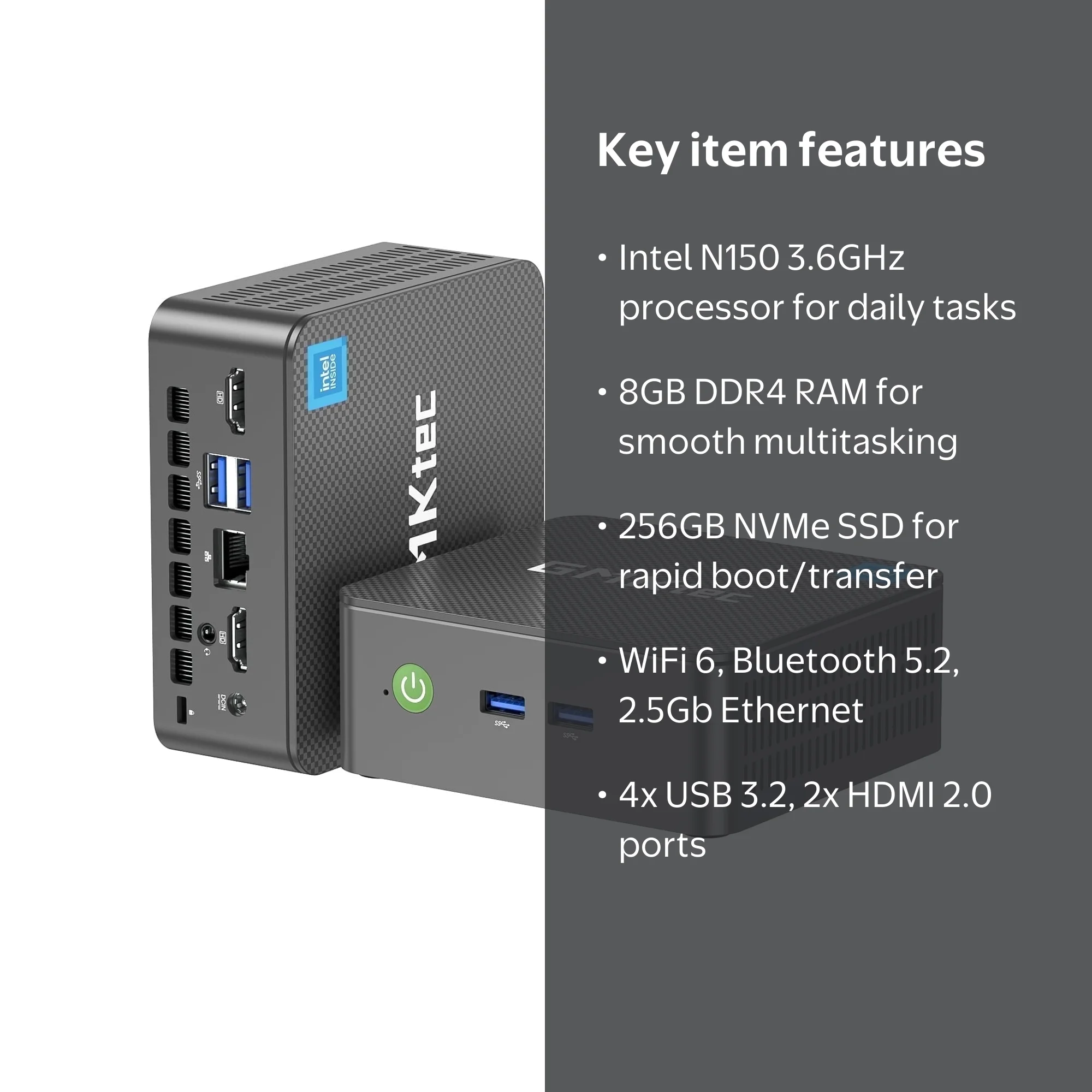 GMKTec Mini PC NucBox G3 Plus, Intel N150 up to 3.6GHz, 8GB RAM
