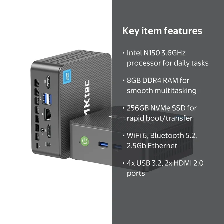 GMKTec Mini PC NucBox G3 Plus, Intel N150 up to 3.6GHz, 8GB RAM