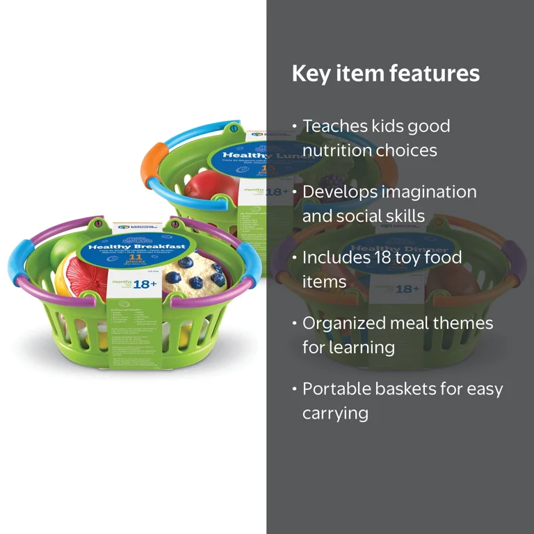 Learning Resources Healthy Basket Bundle, 18pcs Play Food Set