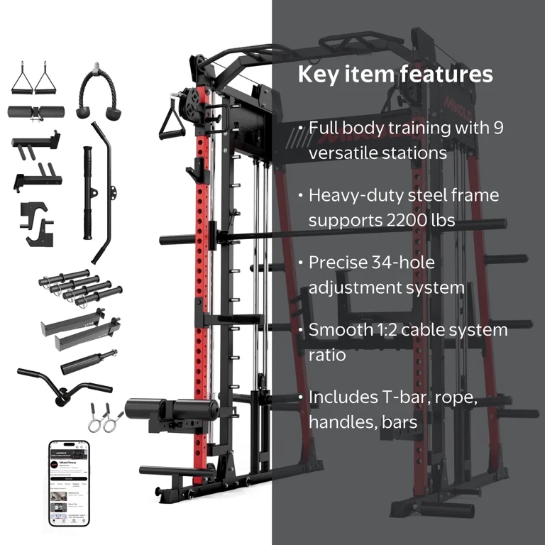ロミロミ Mikolo, Smith Machine All-in-One Power Rack with Adjustable