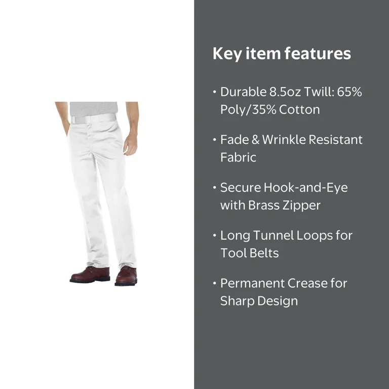 Dickies 874 Men's Durable Original Fit Classic Work Pants, White