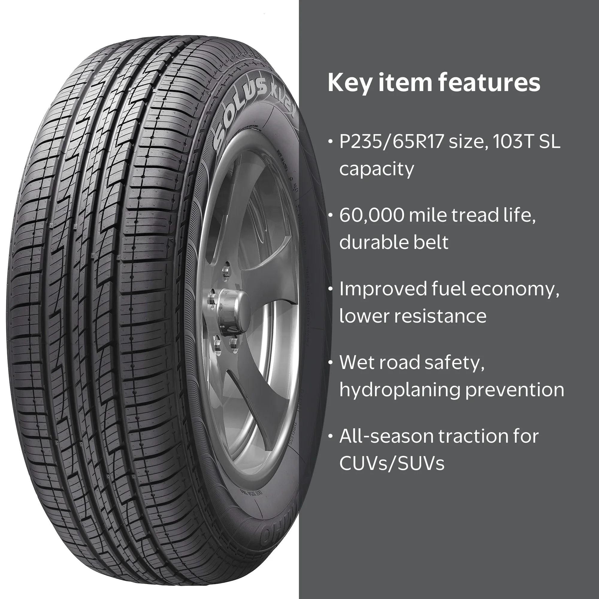 Kumho Brand Eco Solus KL21 All Season Tyre, P235/65R17 103T for