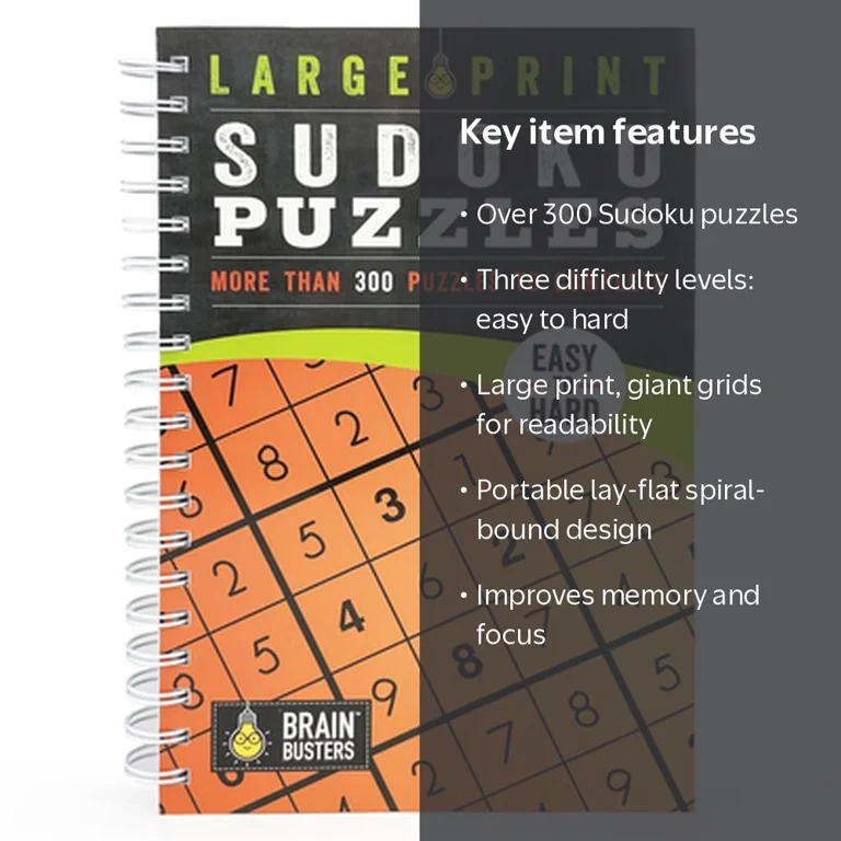 Parragon Large Print Sudoku Puzzles Spiral-Bound, Over 200
