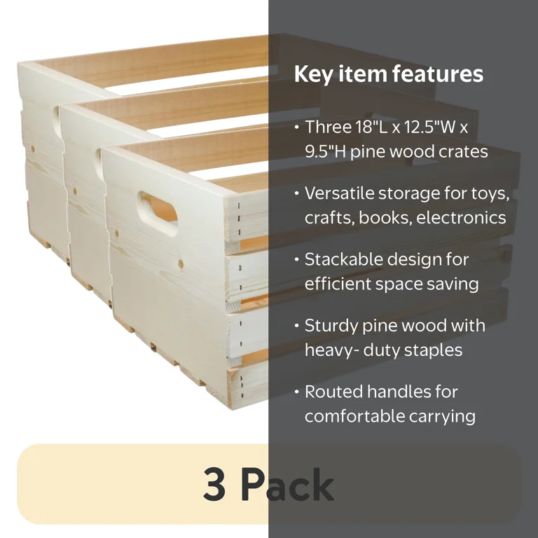 3 pack) (3 pack) Hello Hobby Unfinished Wood Crate, 18 in x 12.5