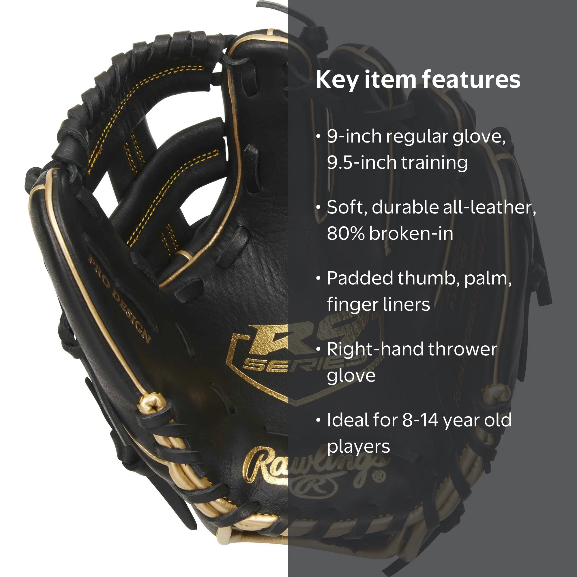 Rawlings, Baseball Glove, R9 9-inch, Right Hand Throw, Youth