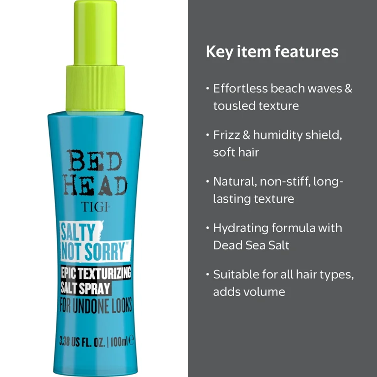 TIGI Bed Head Salty Texturizing Salt Spray, 3.38 oz, Beachy Waves
