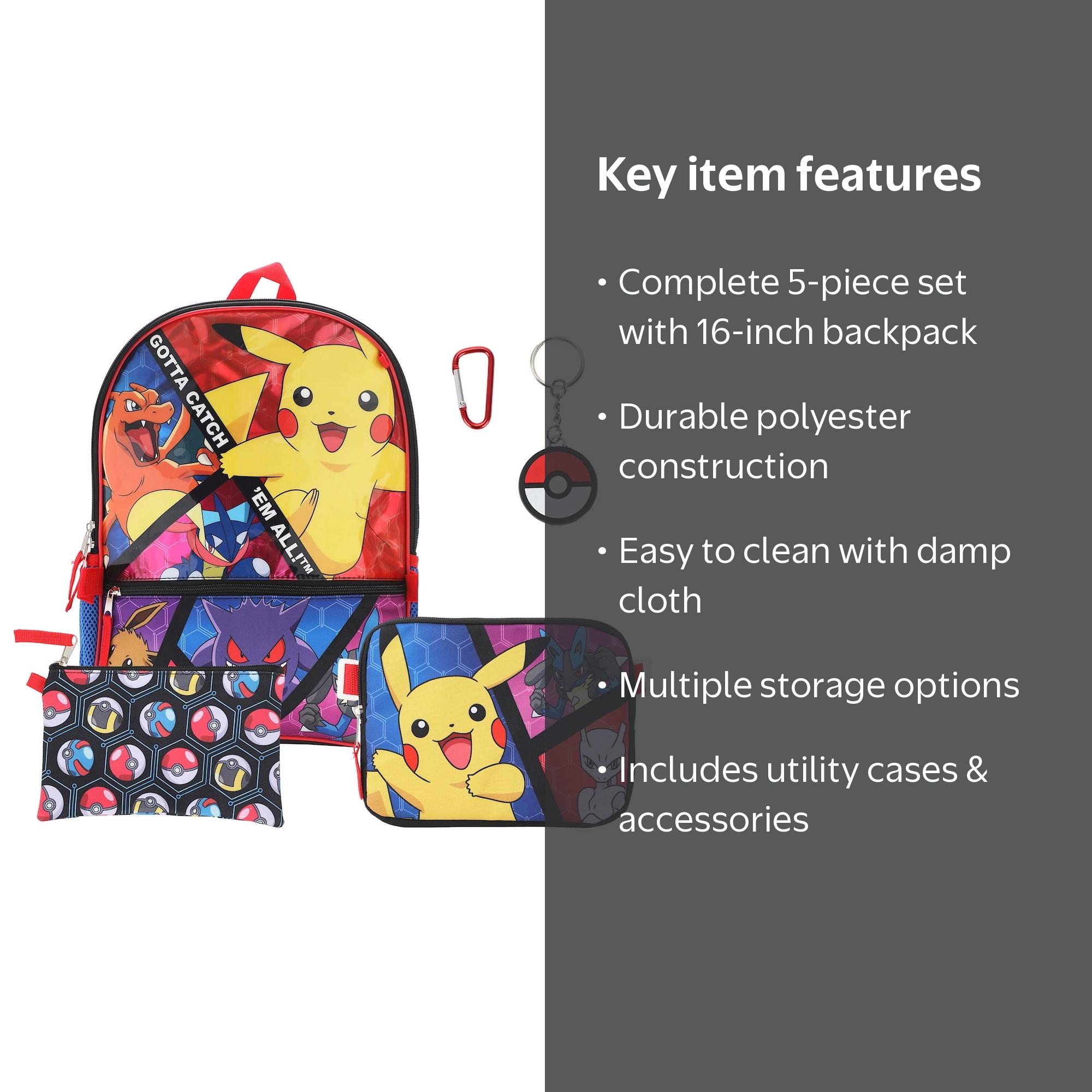 Bioworld, Pokemon Trainer Backpack Set, 5-Piece Gotta Catch 'Em