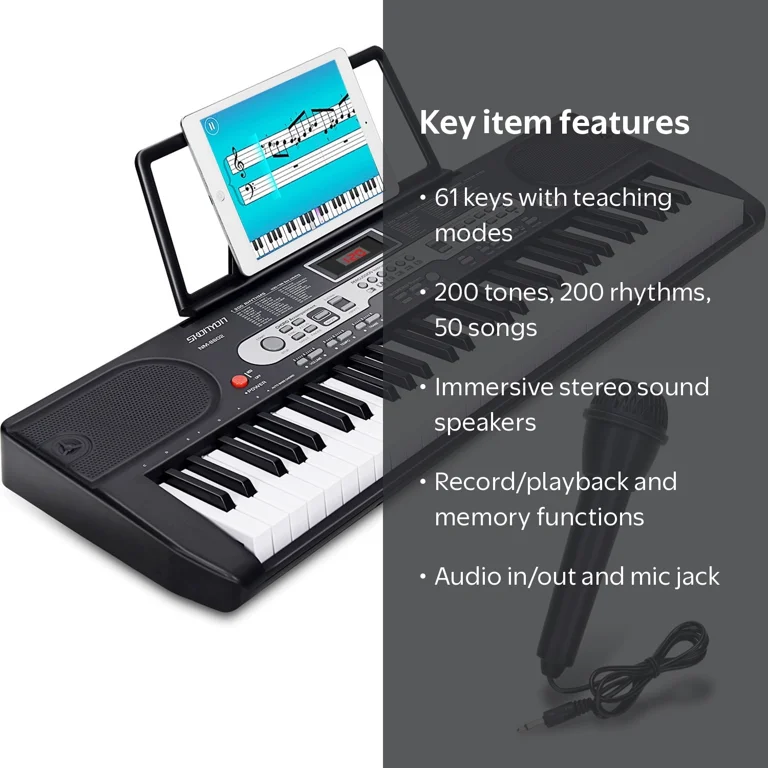 SUGIFT 61 Key Portable Electric Piano Keyboard with Microphone