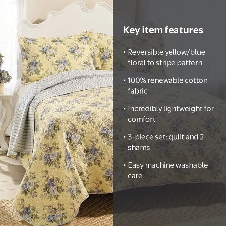 Laura Ashley Linley Reversible Cotton Quilt Set, Full/Queen