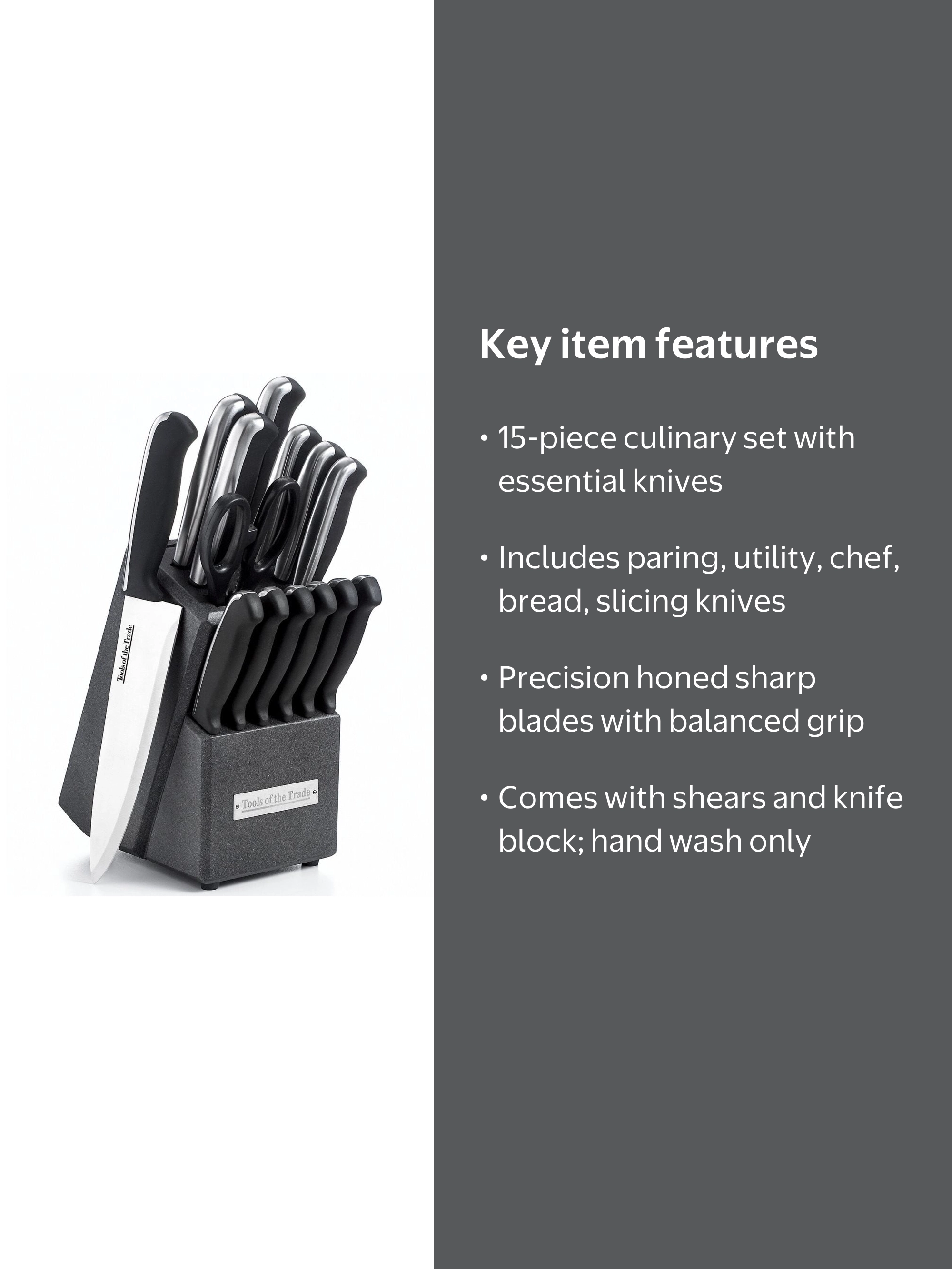 15-Piece Tools of the Trade Cutlery Set with Shears & Knife Block
