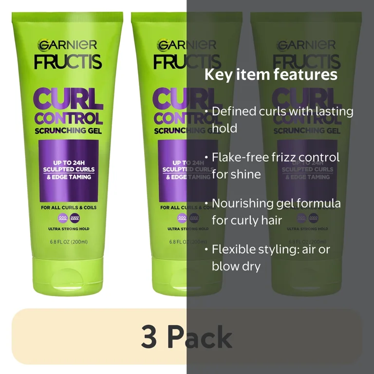 3 pack) Garnier Fructis Style Curl Scrunch Controlling Hair Gel