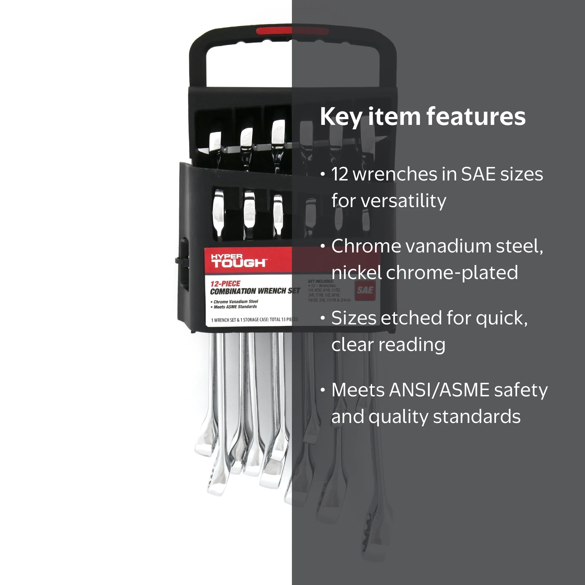 Hyper Tough 12-Piece SAE Combination Wrench Set, Chrome Vanadium