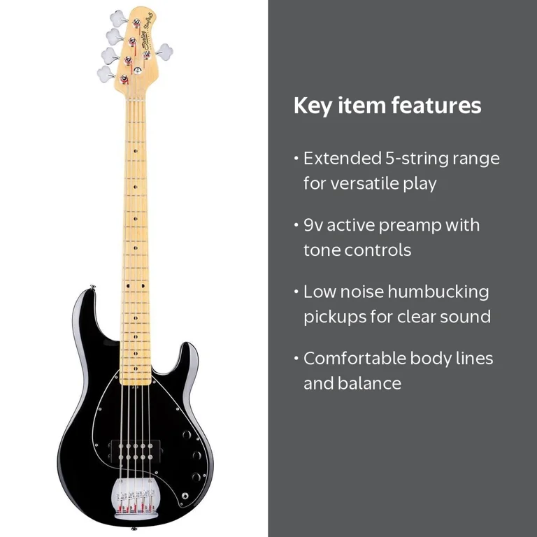 Sterling by Music Man StingRay Ray5 5-String Bass Guitar, Black