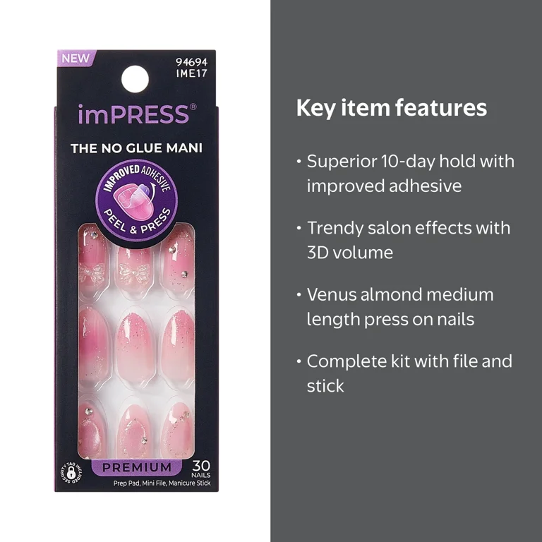 imPRESS Kiss Venus Press On Nails, 30ct, Pink Almond Length