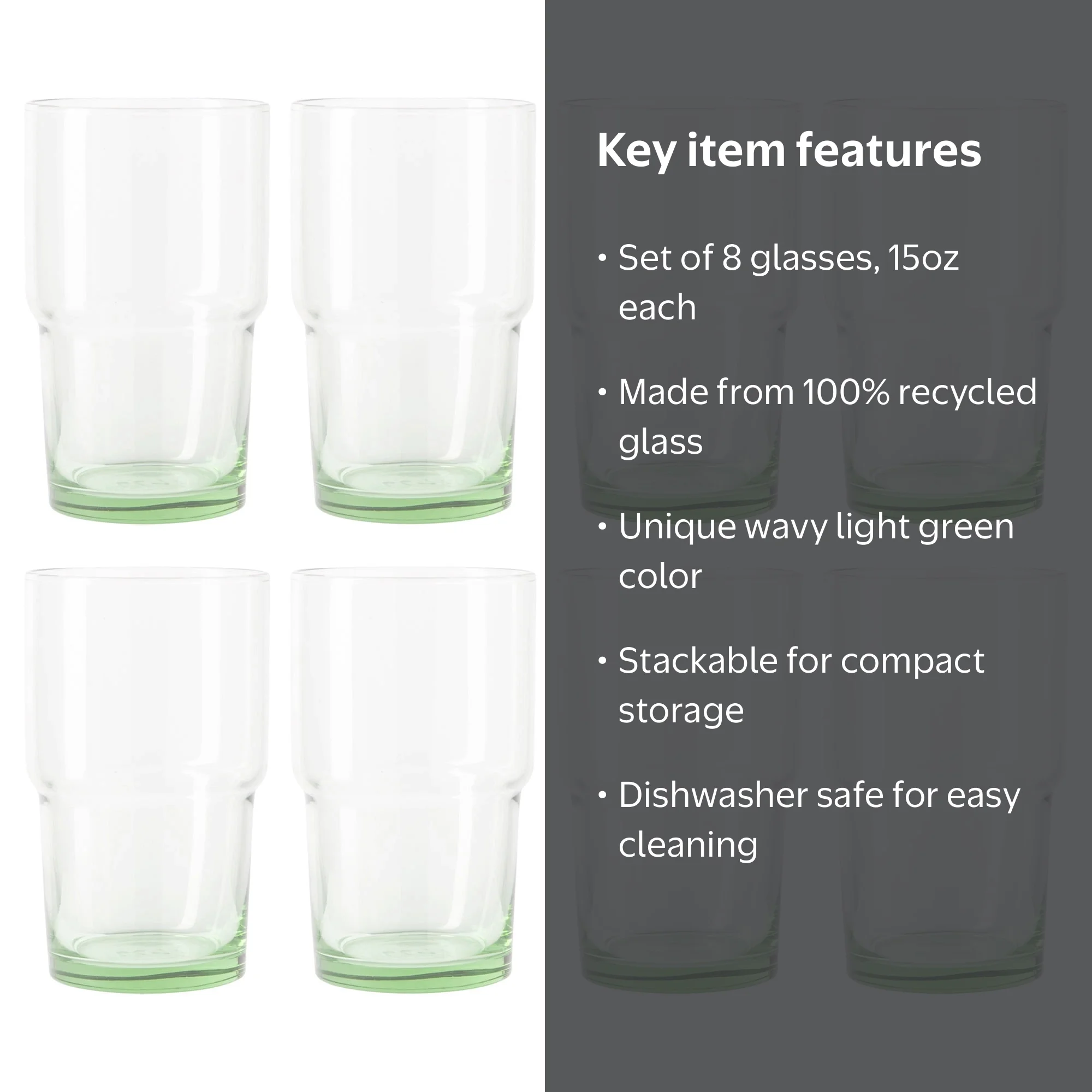 Better Homes & Gardens Clear Green Glassware, 8 Pack, 15 oz - Walmart.com